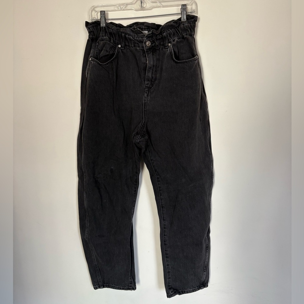 Mango Black Paperbag-Waist Relaxed Jeans
